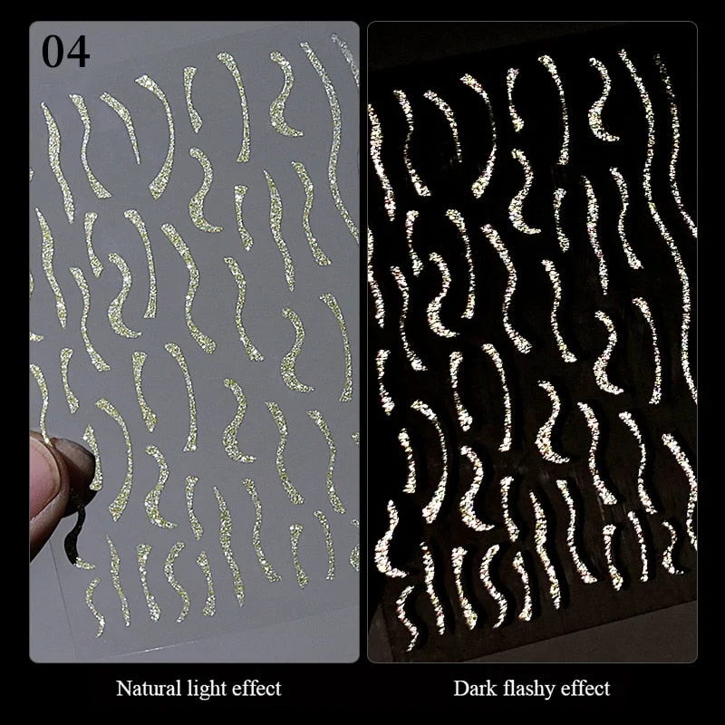 3D Stickers Bendable Gold Silver Lines Striping Tape Sticker Black White Lines Geometry Slider Decals For Manicures Decor