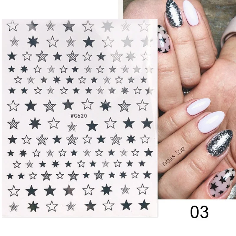 3D Glitter French Stickers On Nails Silver Powder White Hypotenuse Edge Nail Art Decals Sliders Shiny Adhesive Sliders Manicures