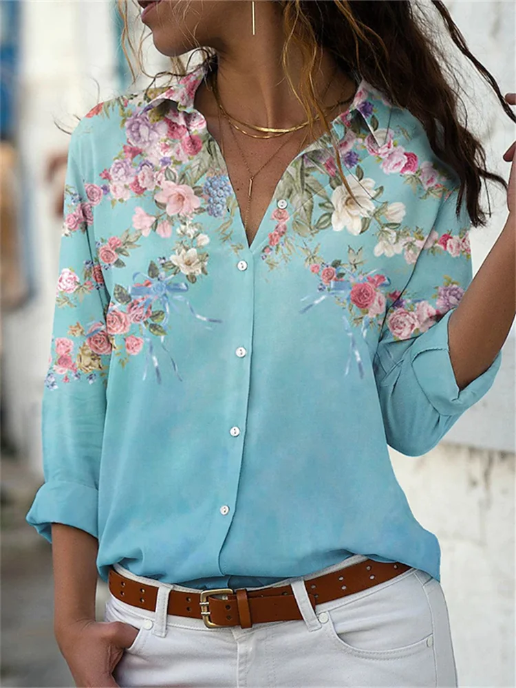 Elegant Flowers Print Comfy Blouse