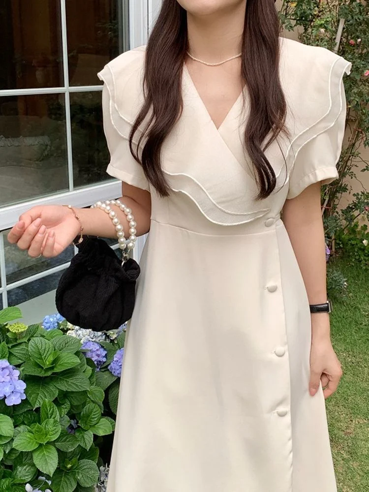 Fashion Summer Women Lace Up Midi Dresses  Party Clothes Lady Casual Korea Style One Piece Robe Vestidos