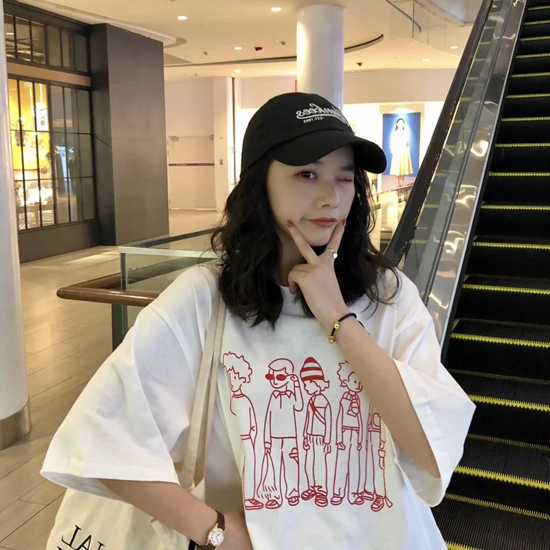 Uveng Uveng T-Shirt Female Loose Korean Version Joker Student College Style Top Fashion Bestie Wear 2024 Summer New Fashion