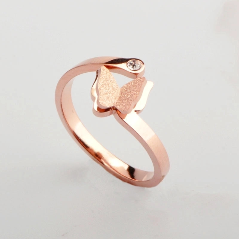 Minimalist Shiny Butterfly 304 Stainless Steel Rhinestones 18K Gold Plated Plating Inlay Rings