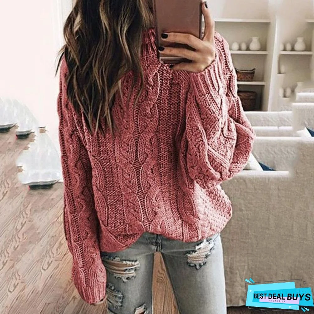 Fashion Solid Color Knitted Top Autumn Winter Sweater