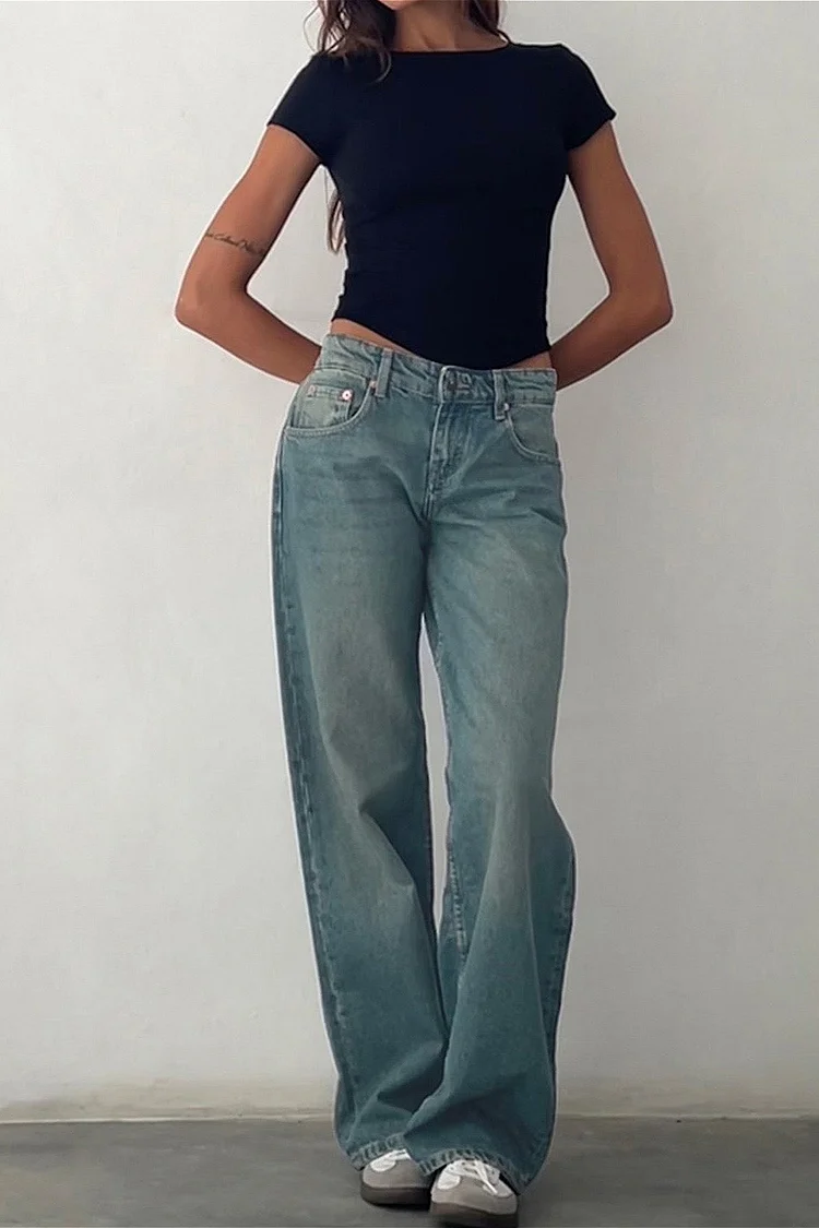 Solid Stretch Straight Leg Jeans