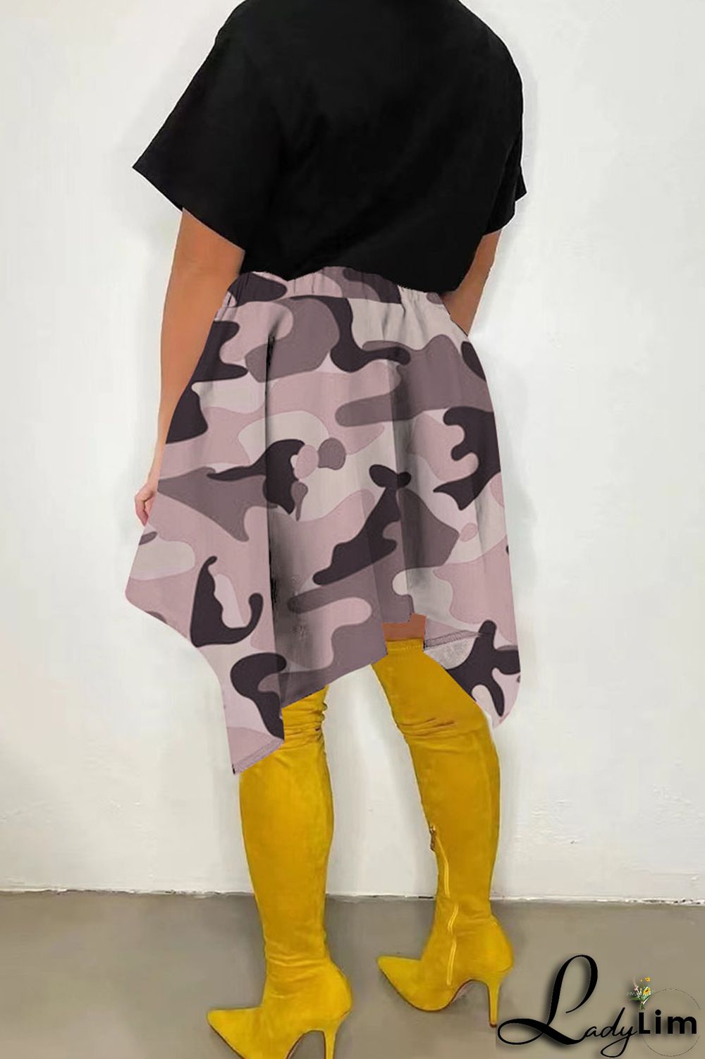 Pink Casual Street Print Camouflage Print Asymmetrical High Waist Type A Full Print Bottoms