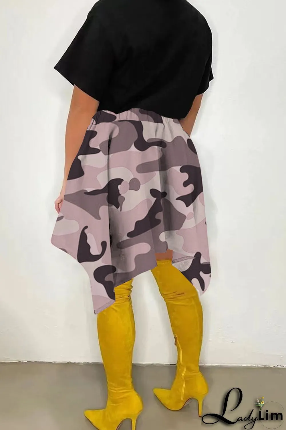 Pink Casual Street Print Camouflage Print Asymmetrical High Waist Type A Full Print Bottoms