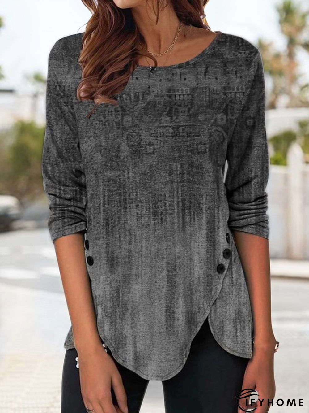 Casual Ethnic Autumn Daily Long sleeve Crew Neck H-Line Regular Medium Elasticity Top | IFYHOME