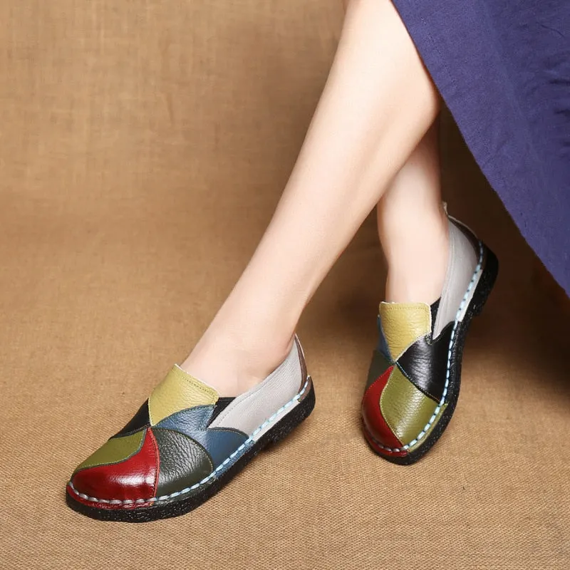 2021 Designer Women Genuine Leather Loafers Ladies Ballet Flats Mixed Colors Slip On Loafers Platform Casual Shoes Size35-42