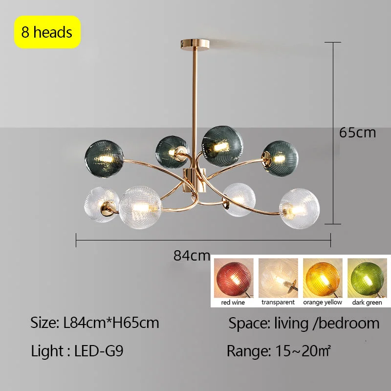 New Nordic LED Chandelier for Living Room Dining Bedroom Kitchen Ceiling Pendant Lights Multicolor Glass Lampshade Fixtures