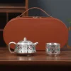 Multifunctional Ceramic Teapot Sterling Silver Side Handle Teapot Fairness Cup Kung Fu Tea Set Silver Plated Health Anti-Scalding Teapot Portable Travel Tea Set
