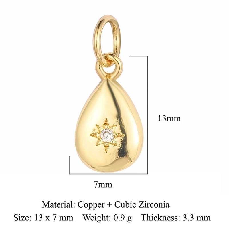 3 Pieces Copper Zircon 18K Gold Plated Star Water Droplets