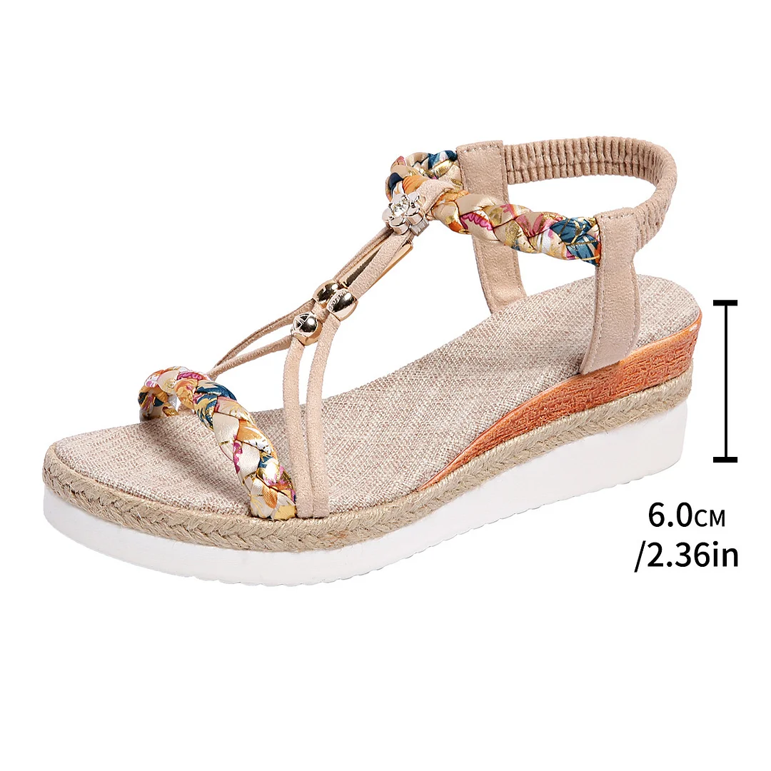 Yyvonne And Summer New Round Head Flat Bottom Heel Sandals Women Weaving Beads Toe Bohemian Thick-Soled Beach Sandals