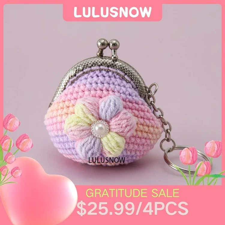 Lulusnow Handmade  Crochet Coin Purse Keychain Bag Pendant Gift for Her/Friend/Kids