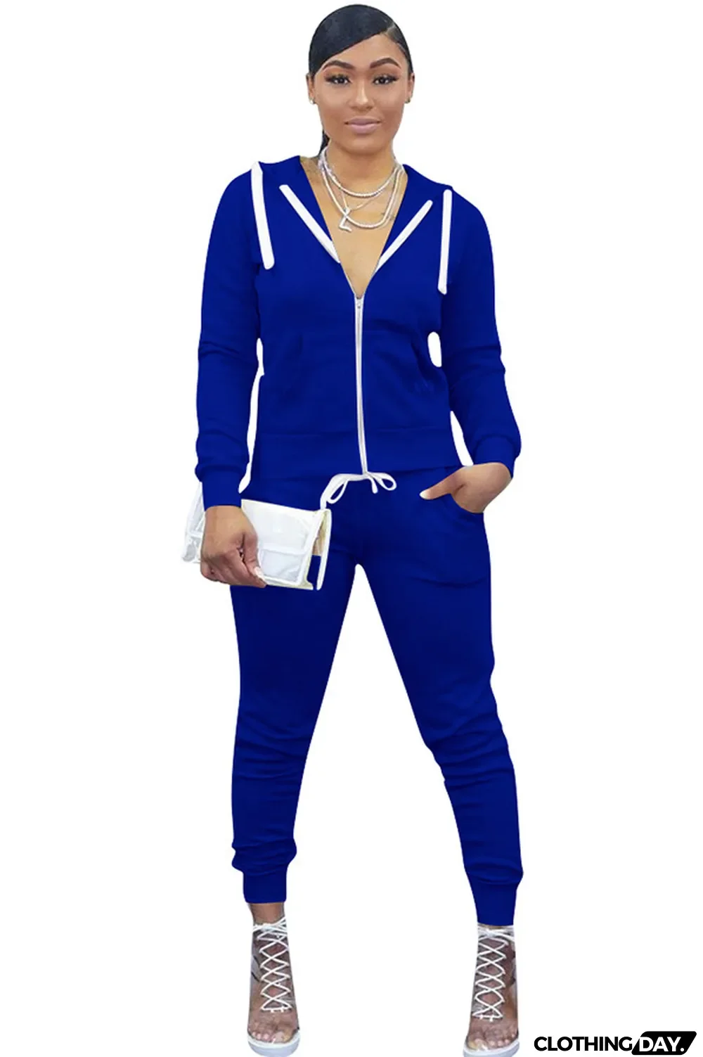 Black Polyester Casual Two Piece Suits Solid Patchwork pencil Long Sleeve Two-piece Pants Set