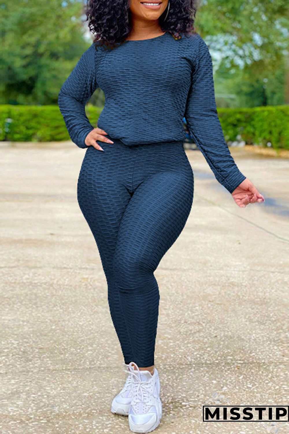 Orange Casual Solid O Neck Long Sleeve Two Pieces