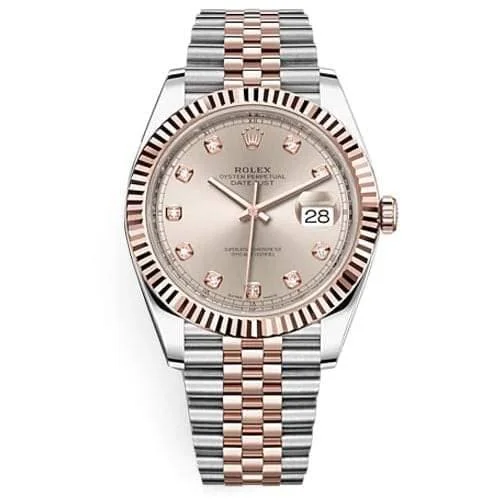 Rolex Oyster Perpetual Datejust 41 Watch Two-tone Jubilee bracelet, Sundust dial set with diamonds,