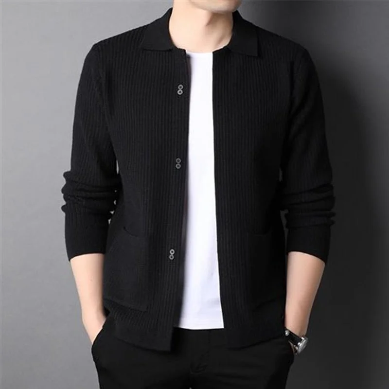 Thanksgiving Day Gifts Spring And Autumn Cardigan Men's Thin Knitted Jacket Loose Solid Color Casual Lapel Jacket Outside Wear Cardigan Sweater Top