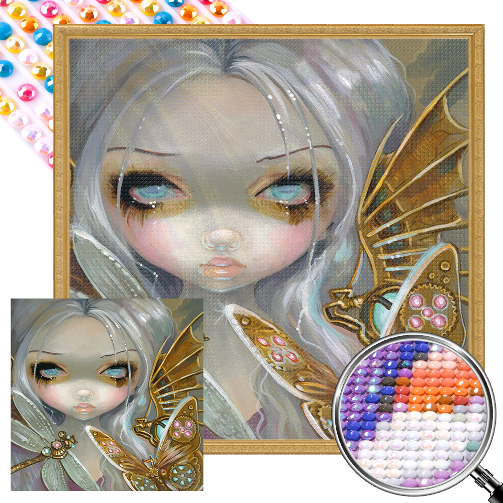 Girl With White Hair 50*50cm(picture) full round drill diamond painting with 3 to 5 colors of AB drills