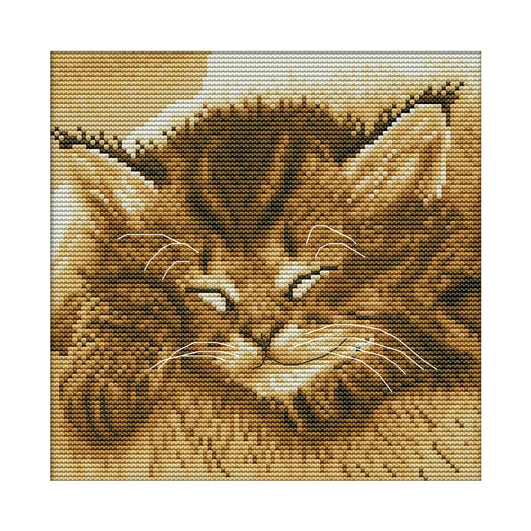 Sleep Cat 14CT Printed Cross Stitch Kits (22*22CM) fgoby