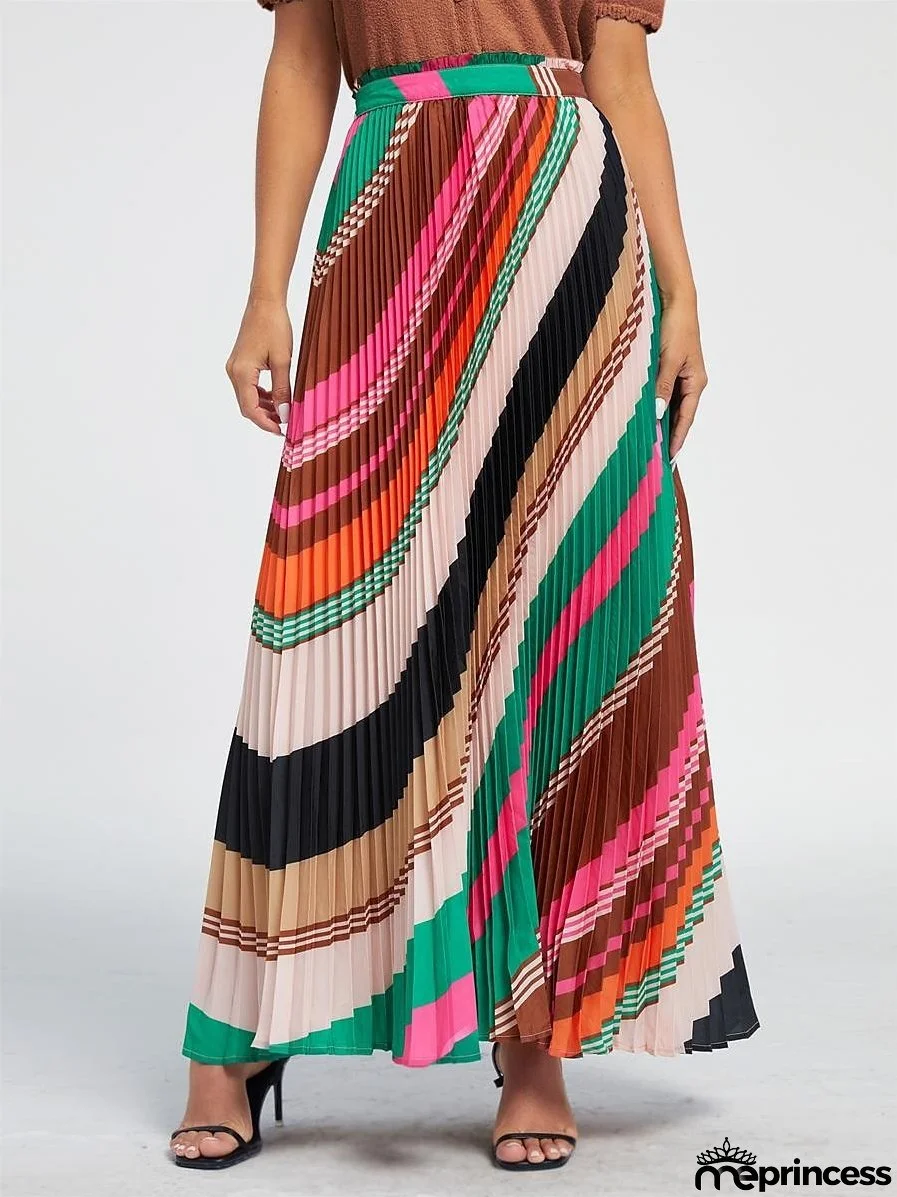 Women's Maxi Rainbow Skirts Print Pleated High Waist Fashion Casual Street Daily Holiday S M L