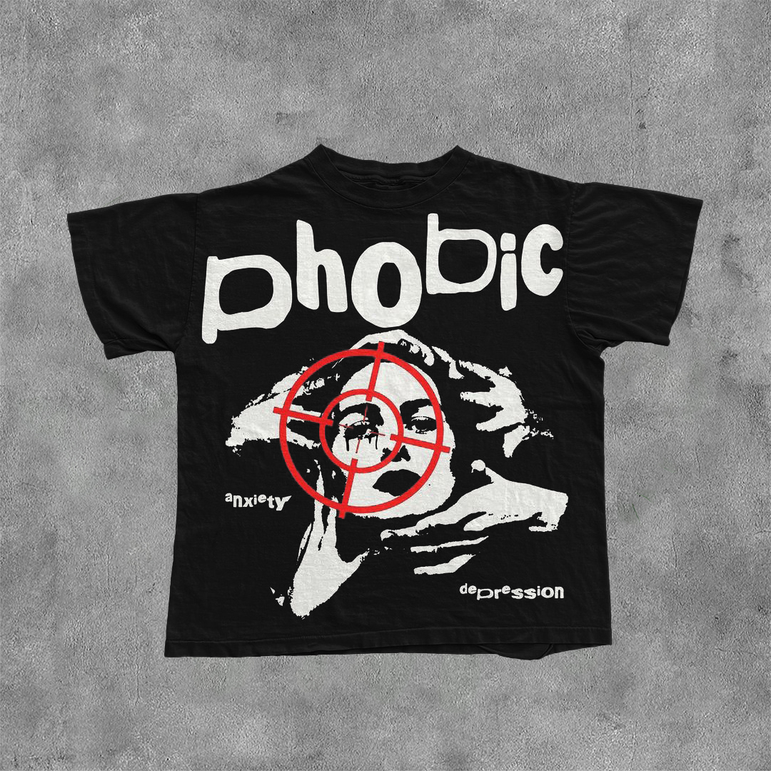 Sopula Vintage Phobic Graphic 100% Cotton Short Sleeve Character Portrait Tee - SOPULA