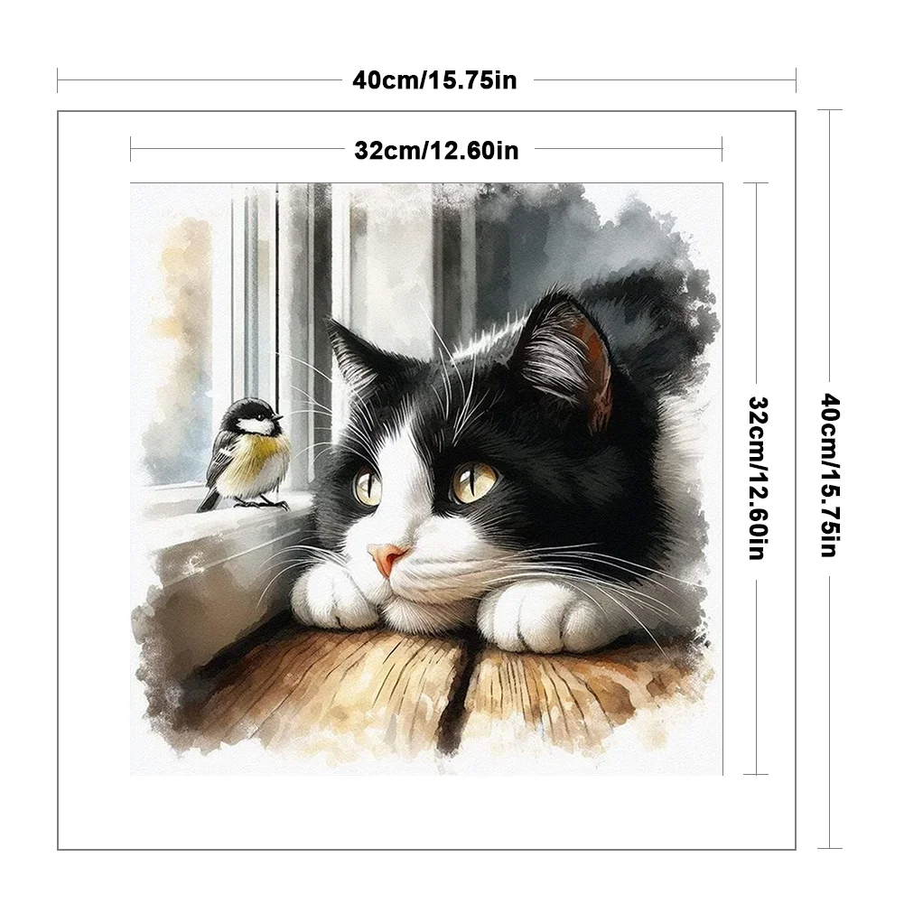 11CT Full Stamped Cross Stitch - Cat And Bird (40*40cm)
