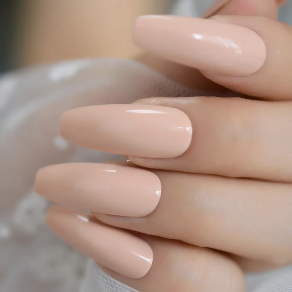 White French Tips Fake Nails Extra Long Stiletto False Nails Natural Painted Long Party Designed Nails 24 Count-Nail Inspo