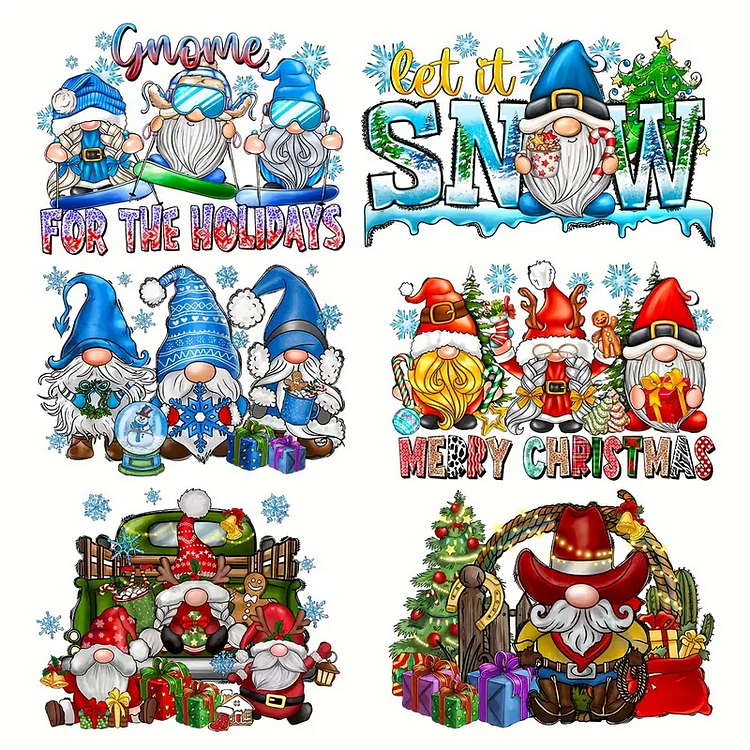 6pcs/set Heat Transfer Patches Christmas Theme Heat Transfer For T-Shirt Arts Craft Home Decors