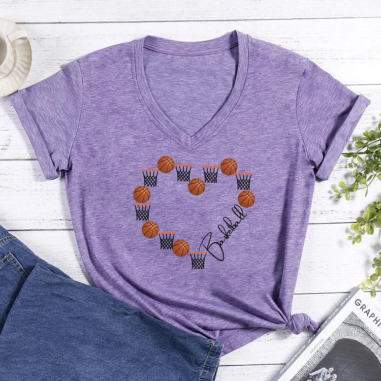 Basketball love heart V-neck T Shirt-Annaletters