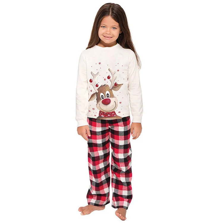 Merry Christmas Reindeer Matching Family Pajamas - Red/White Plaid