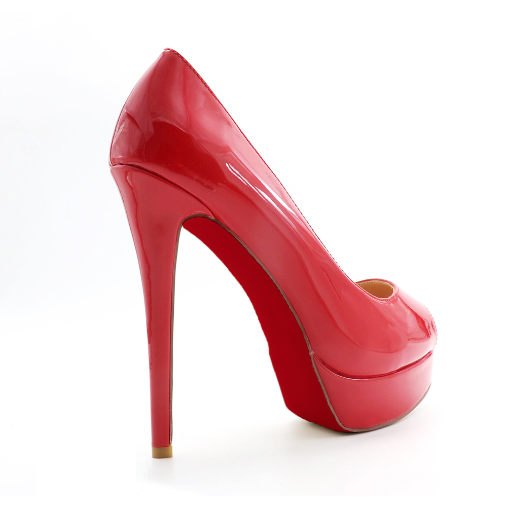5.9" Platforms Sky High Heels Pumps Red Patent-vocosishoes
