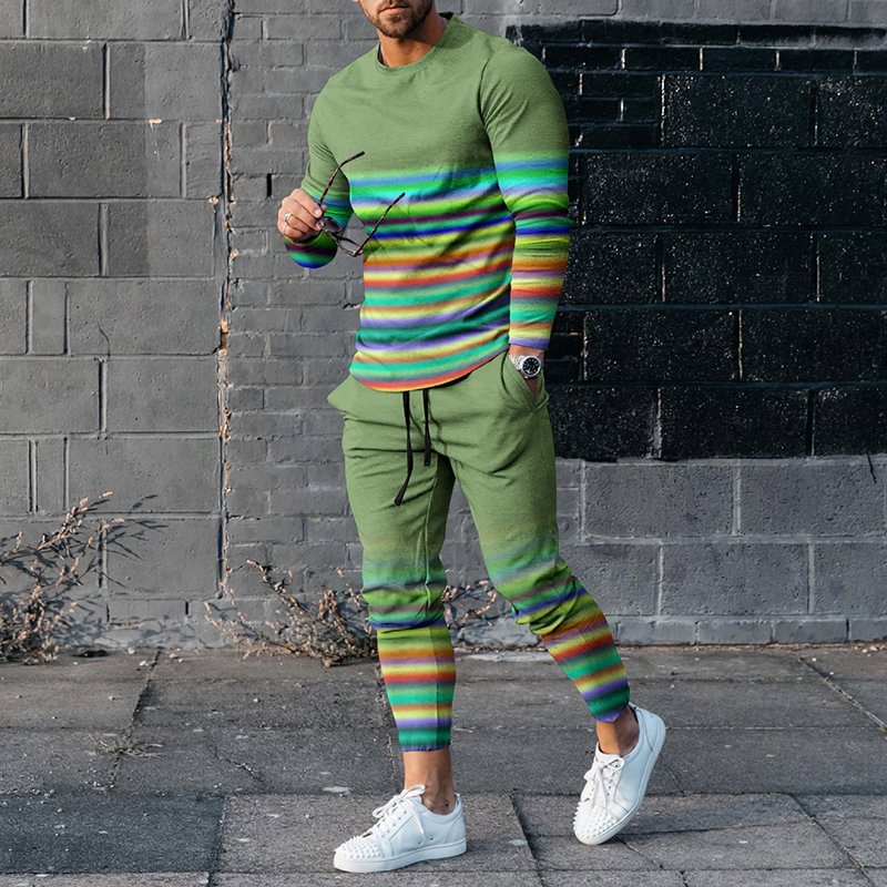 Men'S Rainbow Ink Gradient Long Sleeve T-Shirt And Pants Co-Ord
