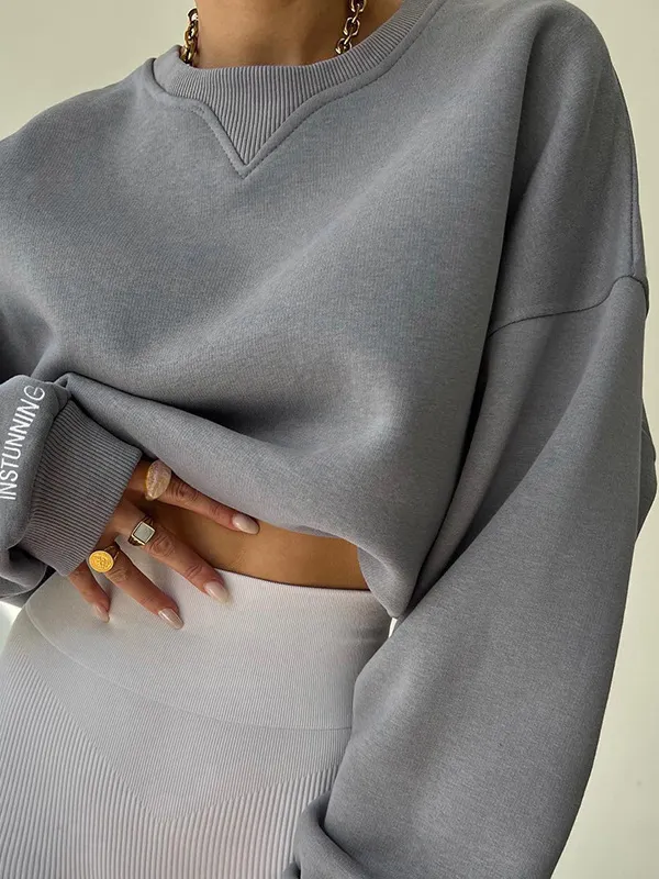Split-Joint Letter Print Loose Long Sleeves Round-Neck Sweatershirt SILVER GRAY-XL