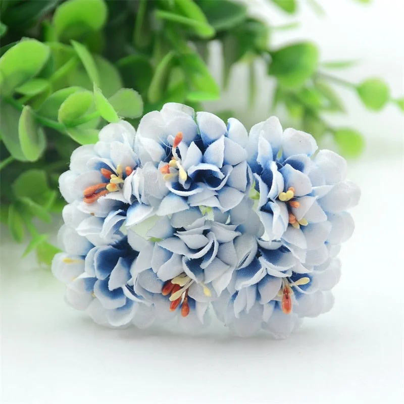 6pcs Mini  Artificial Silk Rose Bouquet Flower Stamen Wedding  Box Decoration Stamen Cheap Scrapbooking Fake Flower