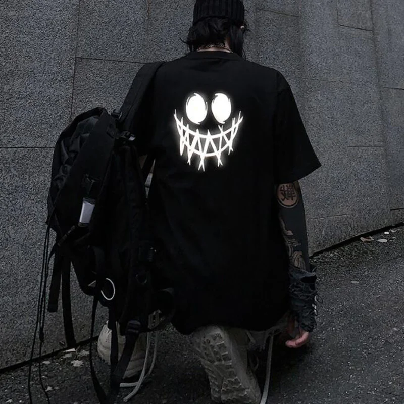 Project - S Black Reflective Joker Laugh T-shirt Techwear Shop