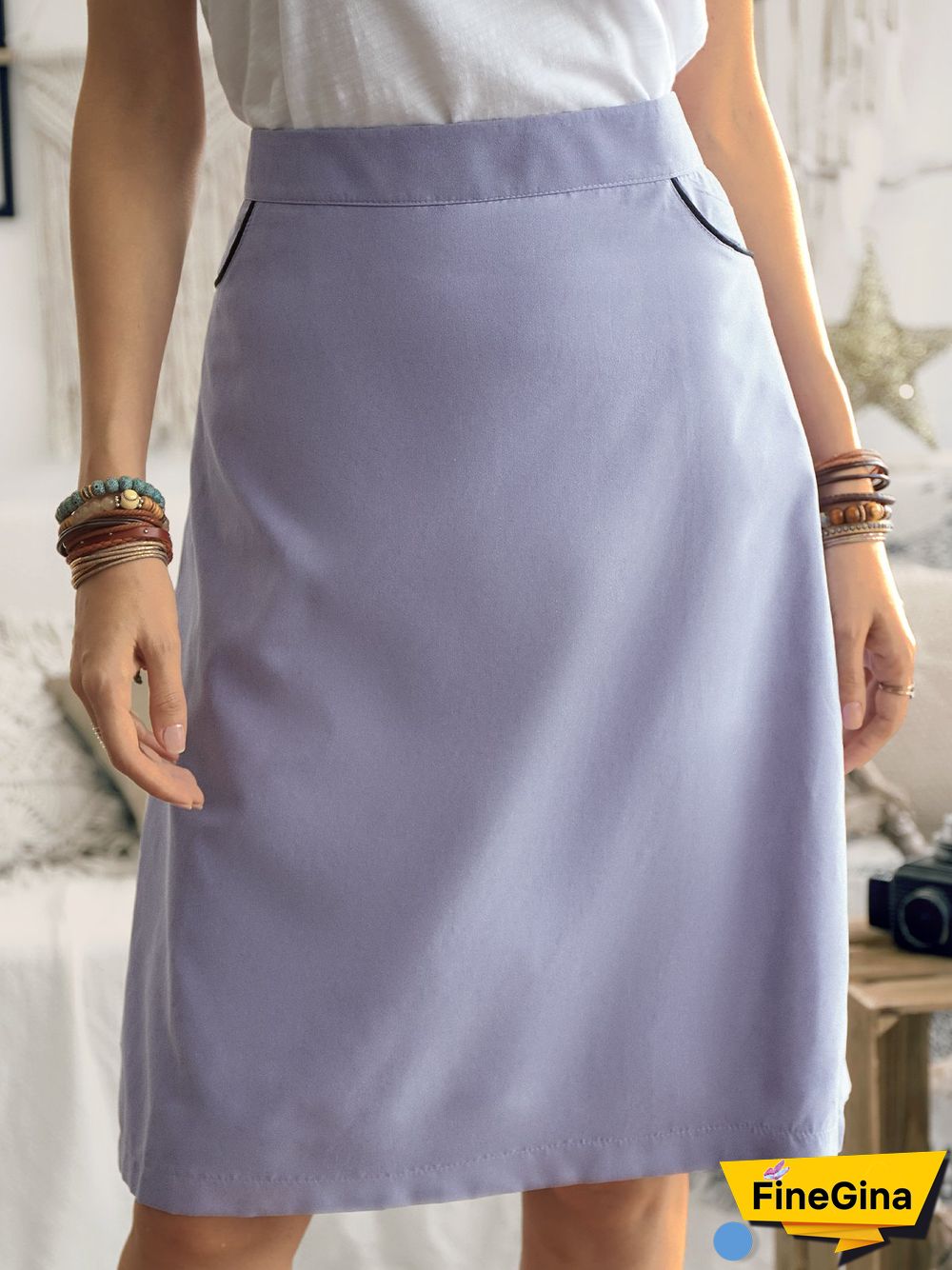 Solid Casual Pockets Skirt