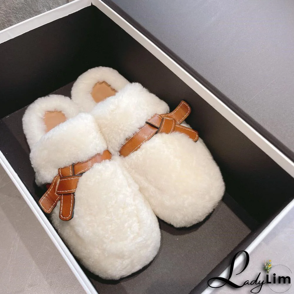 Women's Casual Colorblock Round Toe Flat Sole Plush Slippers