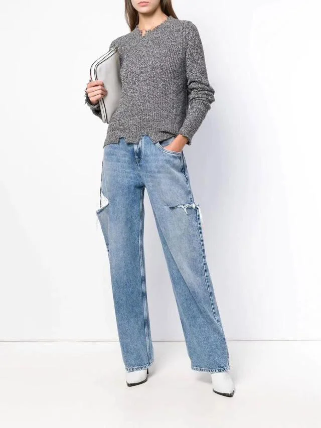 High Waist Hunter Ripped Baggy Mom Jeans QueenFunky