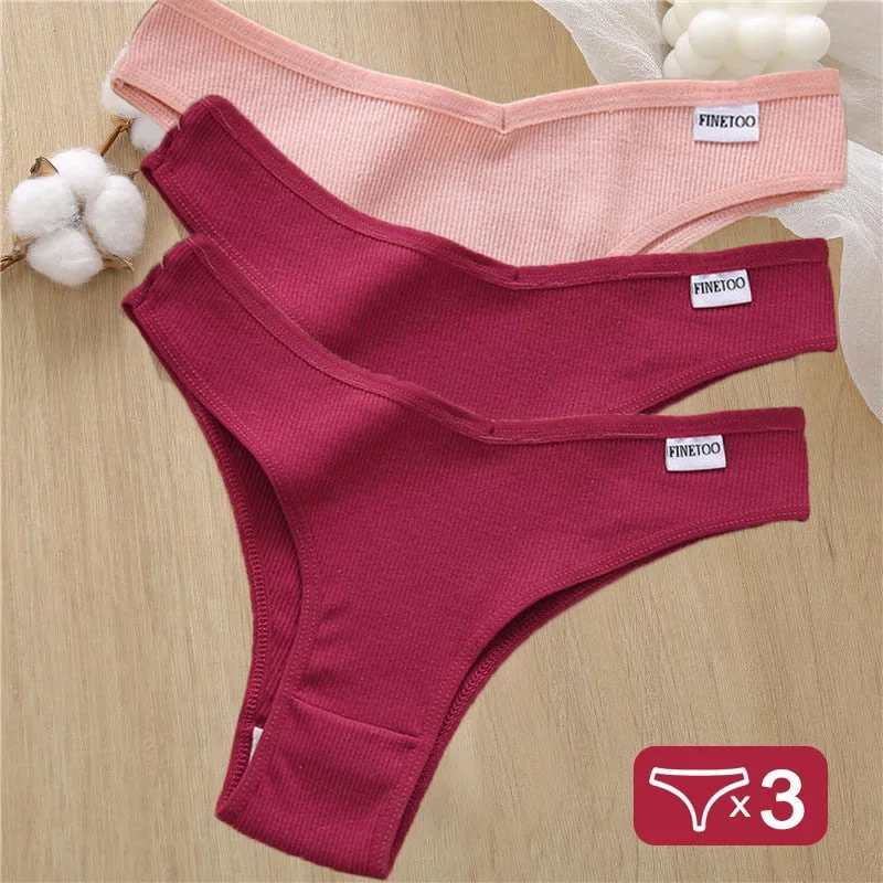 3PCS/Set Cotton Lingerie Panties Sexy Underwear Women Briefs Tangas Female Underpants Pantys Thong Panties Bikini Solid 6 Color