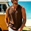 Linen V-Neck Sleeveless Tank Linen Top For Men Lightweight Breathable Summer Casual Wear by Inlyline