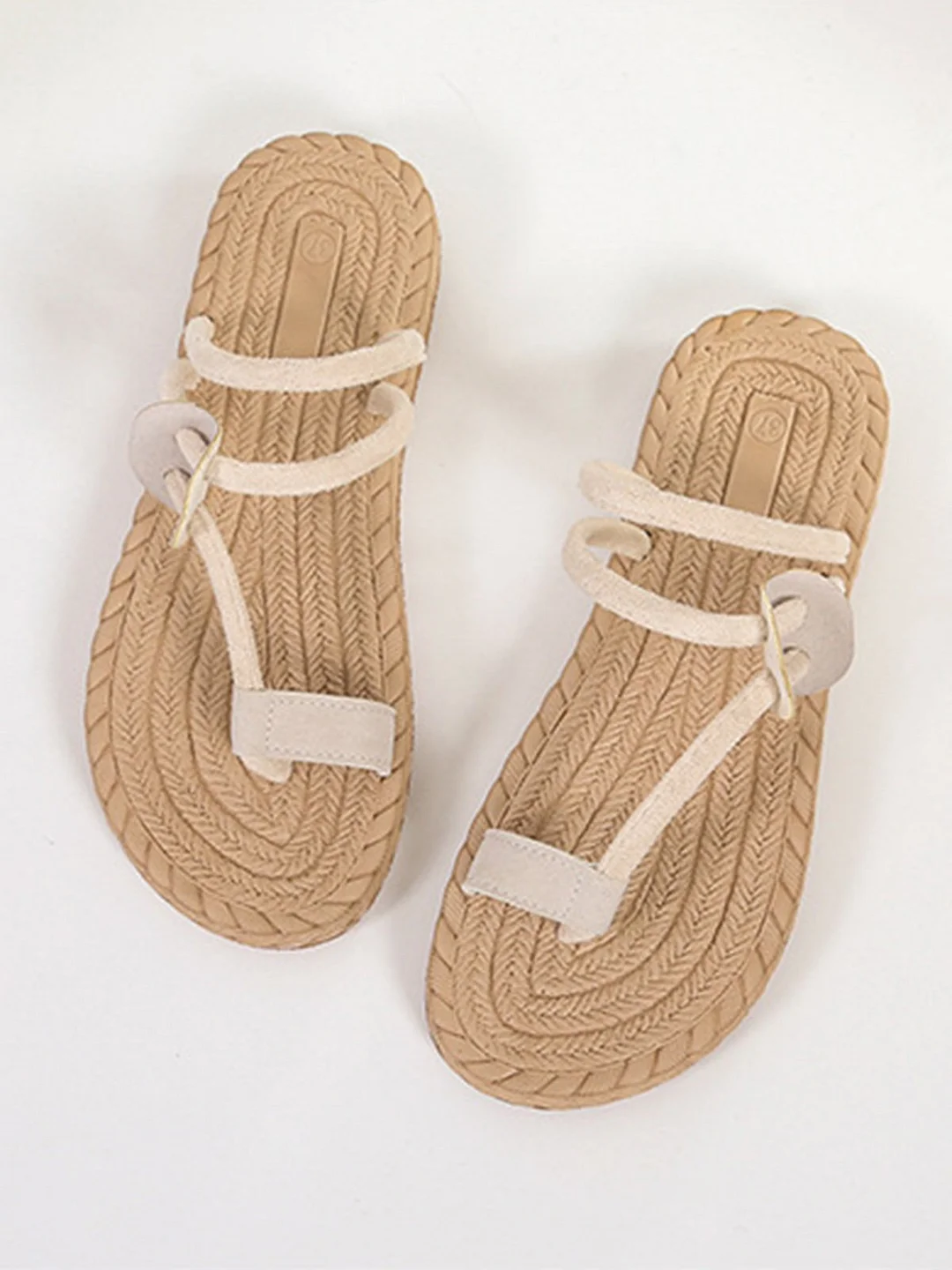Vintage Casual Woven Sole Faux Suede Thong Sandals | EGEMISS