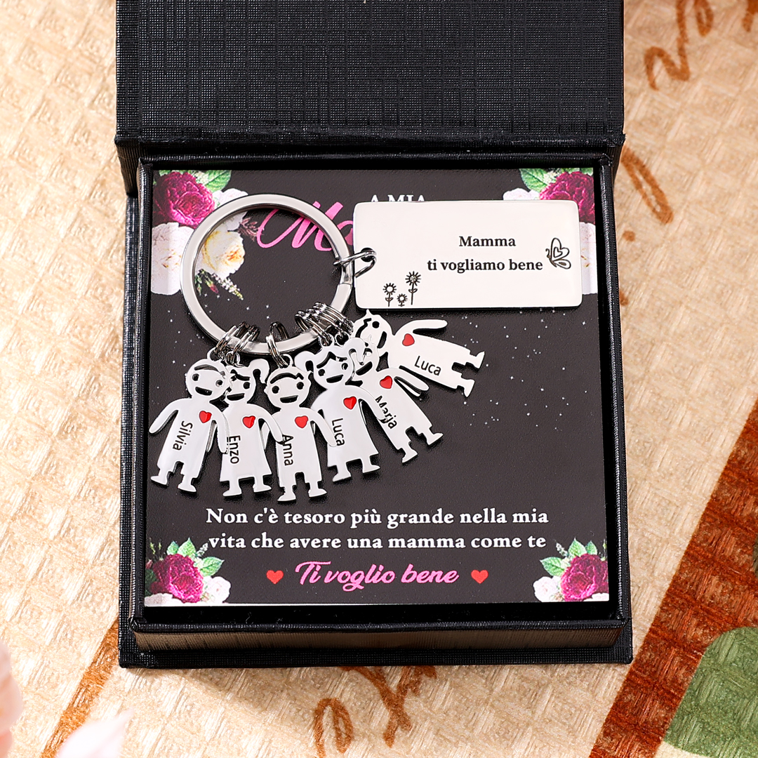 Festa della Mamma Mamma ti voglio bene-Portachiavi ciondolo bambino 6 nomi personalizzati regalo per mamma