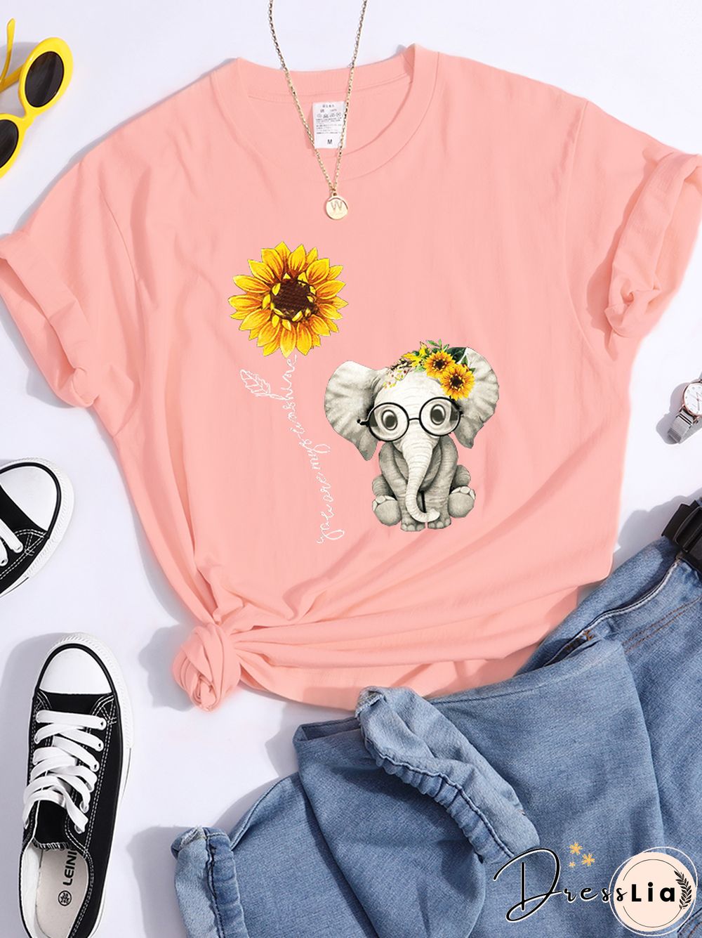 Sunflower Elephant Gift Friend Female T Shirt Cool Fashion Street Tshirt Breathable Personality Clothes Casual Summer Crop Top