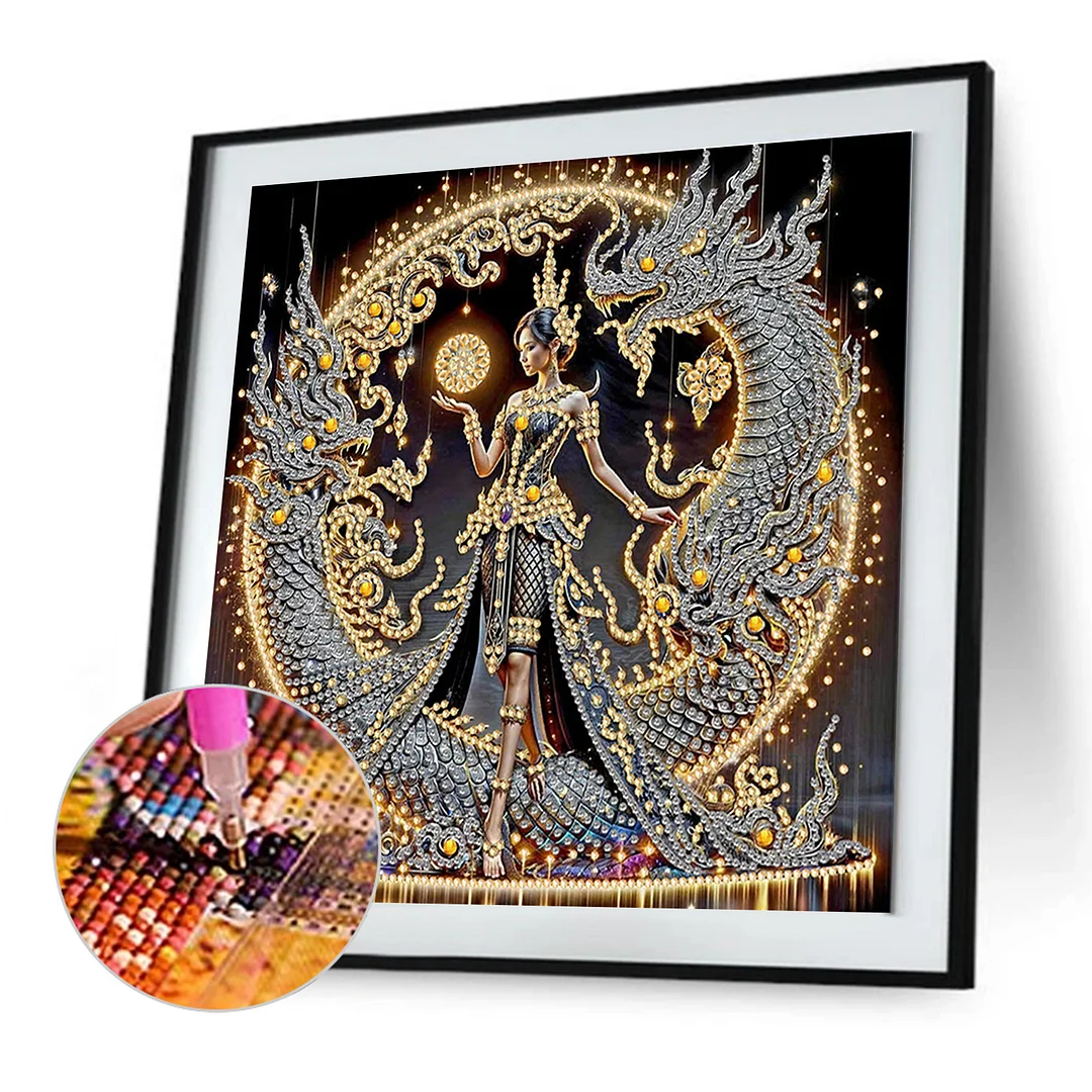 Dragon Beauty - Diamond Painting - Partial Special Shaped Drill(Canvas|30*30cm)