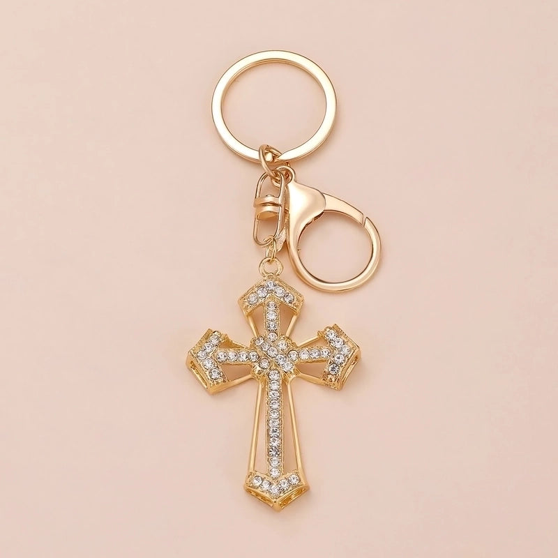 Minimalist Cross Alloy Inlay Rhinestones Women’s Keychain