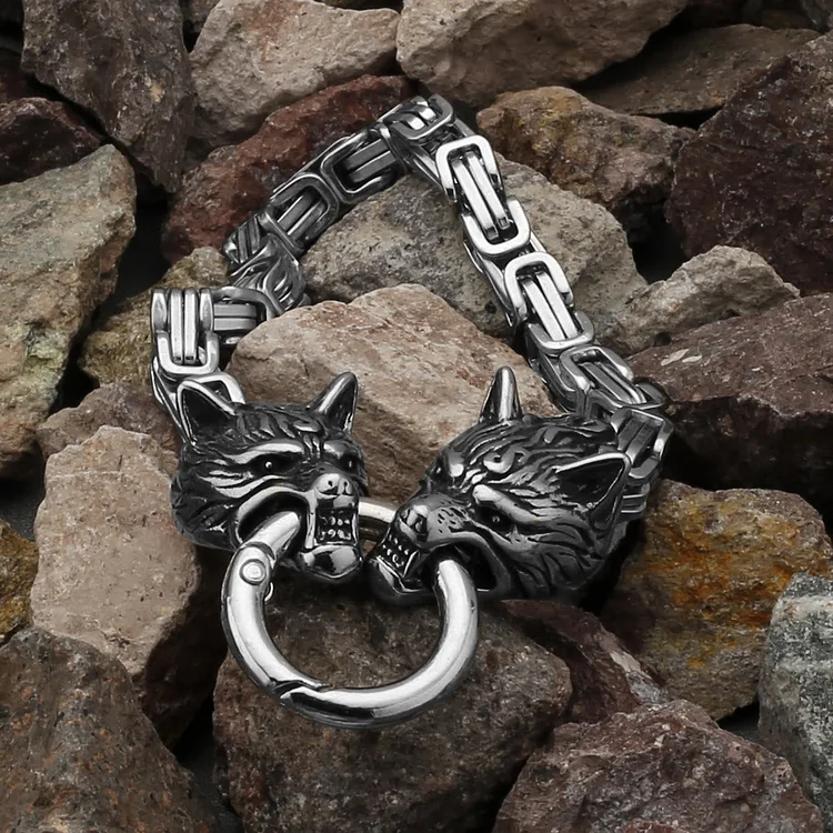 Coutureaura Vintage Viking Mjolnir With Wolves Necklace & Bracelet