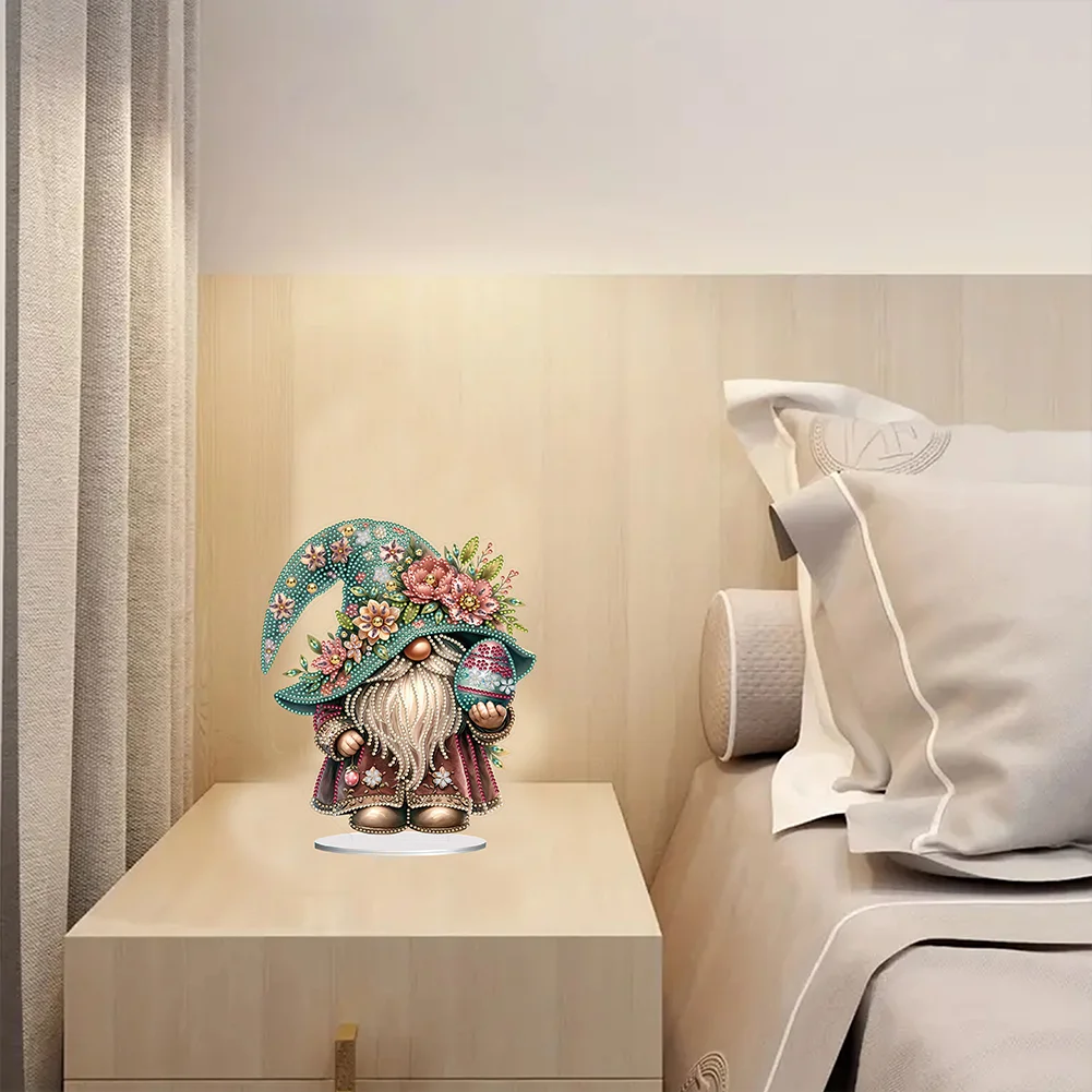 DIY Easter Egg Gnome Single-Sided Acrylic Diamond Painting Tabletop Ornament for Home Office Desktop Decor