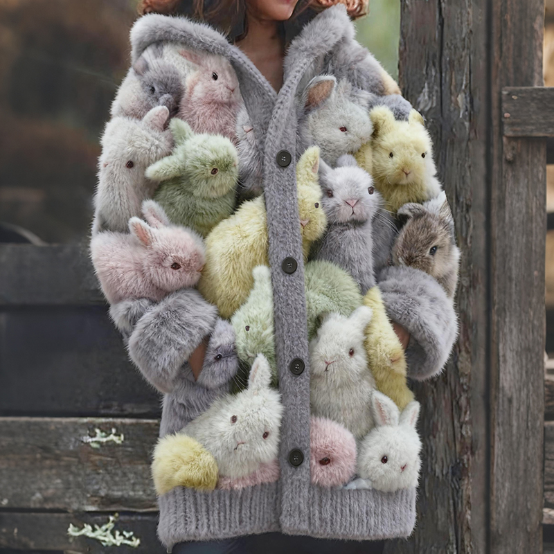 Women's Lovely Fuzzy Bunny Cozy Knit Sweater wearshes