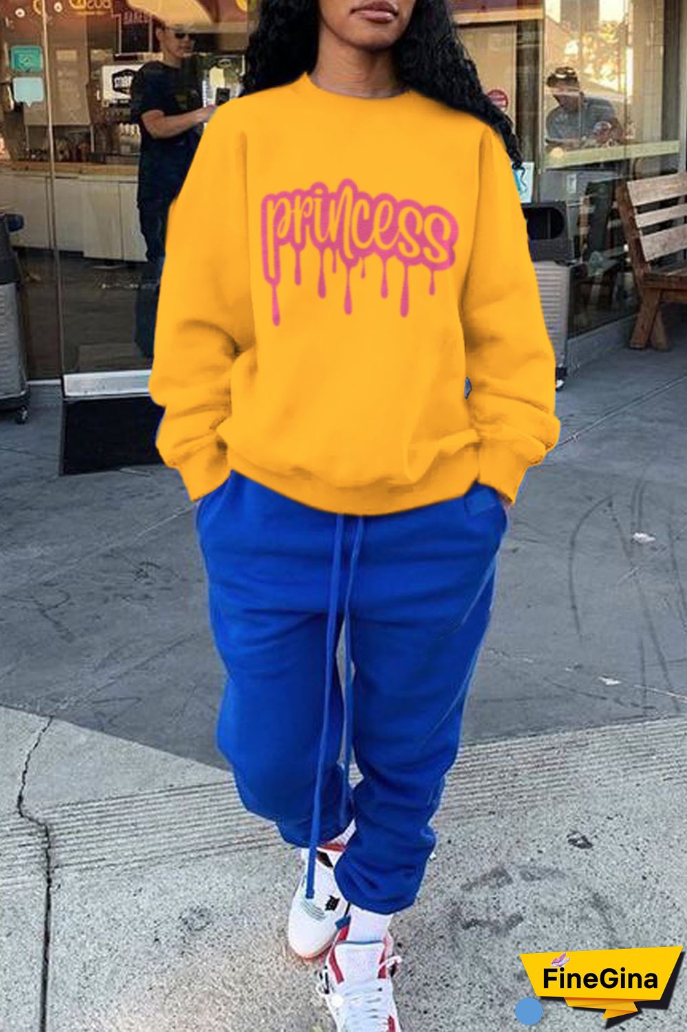 Grey Fashion Street Print Patchwork Letter O Neck Tops