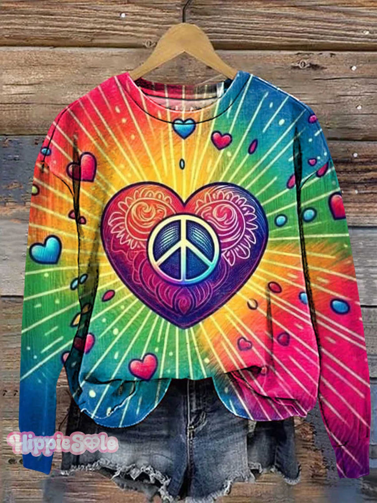 Retro Hippie Peace Sign Love And Casual Sweatshirt Multicolor / S